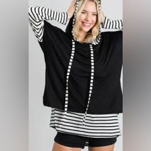 Jade by Jane BLACK & WHITE DOUBLE LAYER HOODIE TOP